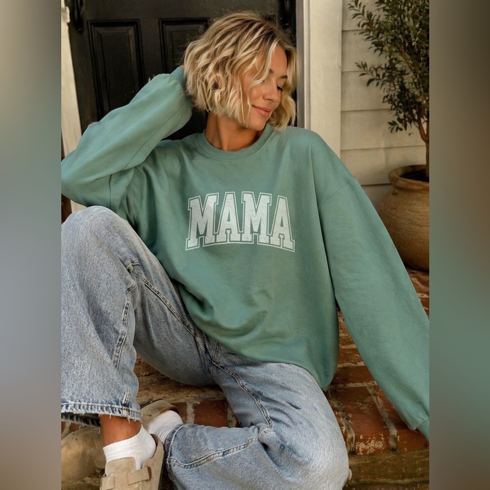 MAMA Oversized Pullover Sweatshirt - Sage Green (one size)